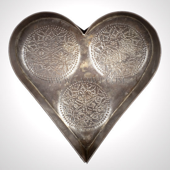 Antique Tin, Cheese Strainer, Heart Shaped, 19th Century, entire view